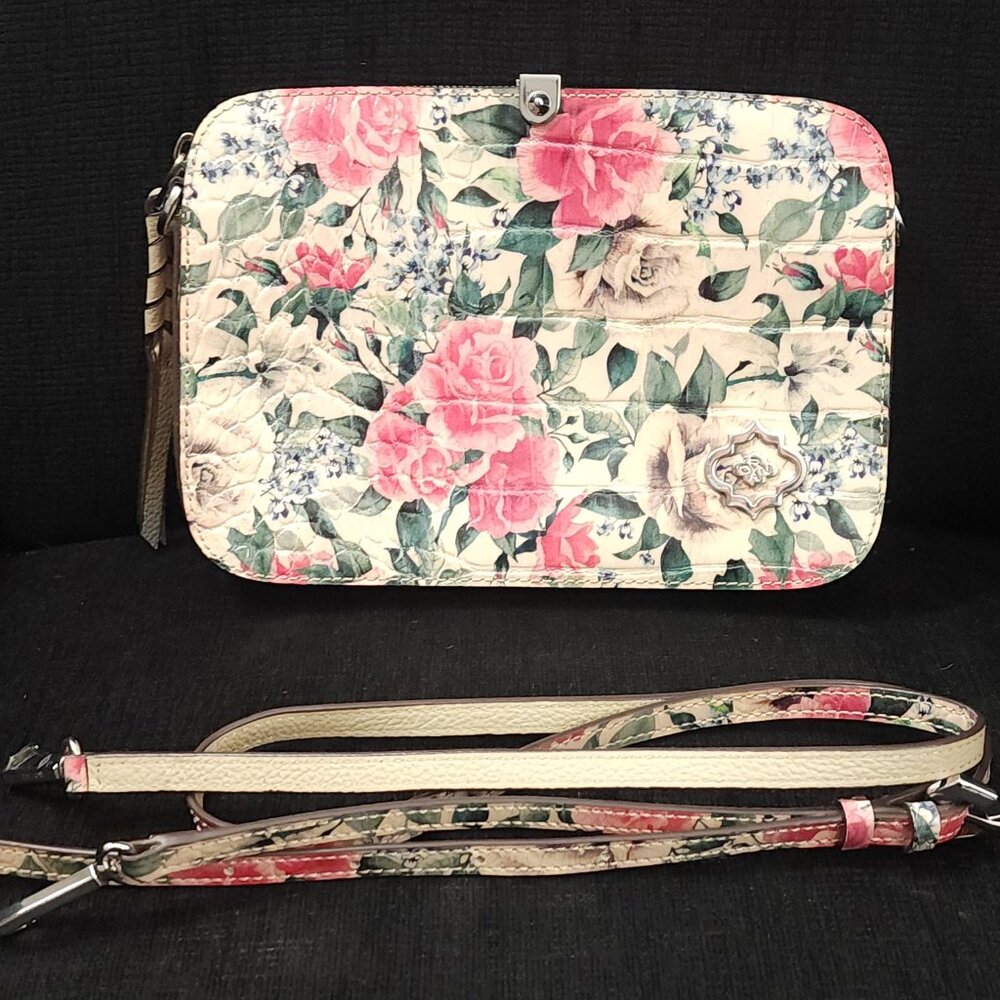 OrYany Pink & Cream Floral Leather Crossbody Bag